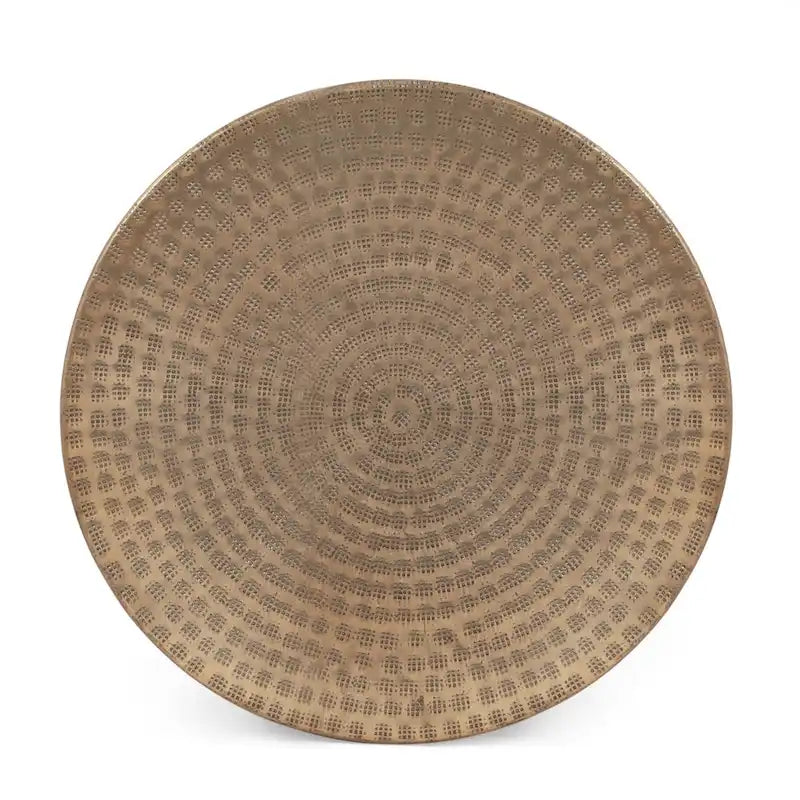 Tavolino da salotto artigianale Boho a tamburo in alluminio, 38 cm L x 38 cm P x 44,5 cm H