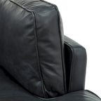 Divano Sezionale in Pelle Nera Italiana con Chaise Destra e Gambe Affusolate in Rovere