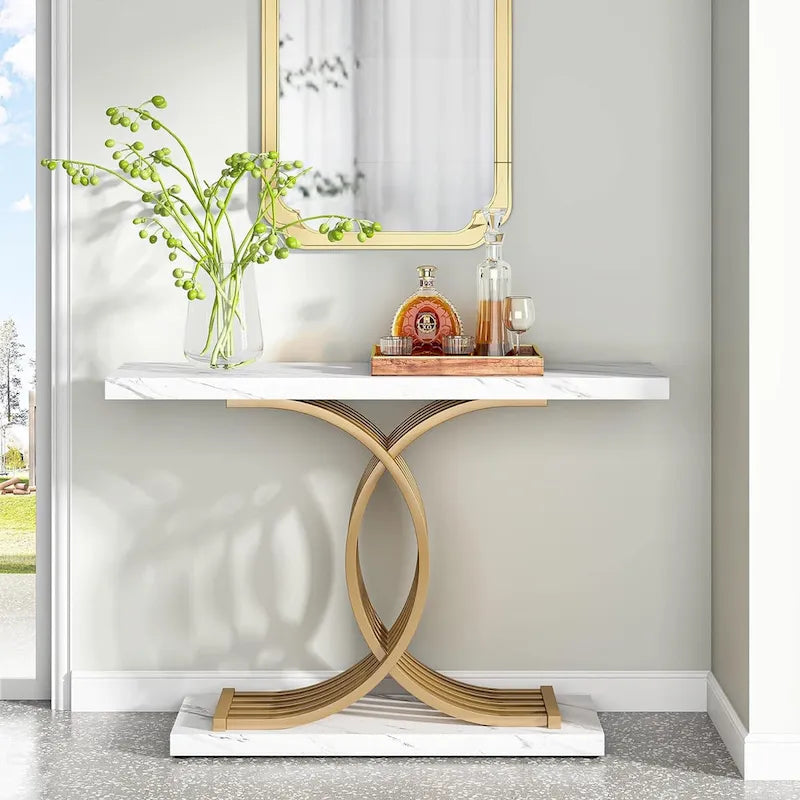 Consolle, Tavolo da ingresso con gambe geometriche, Tavolo da divano - 11,81P x 39,37L x 31,49A