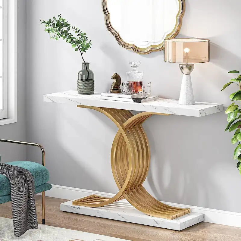 Consolle, Tavolo da ingresso con gambe geometriche, Tavolo da divano - 11,81P x 39,37L x 31,49A
