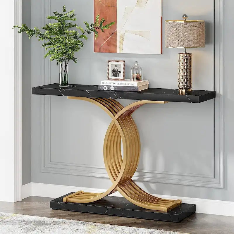 Consolle, Tavolo da ingresso con gambe geometriche, Tavolo da divano - 11,81P x 39,37L x 31,49A