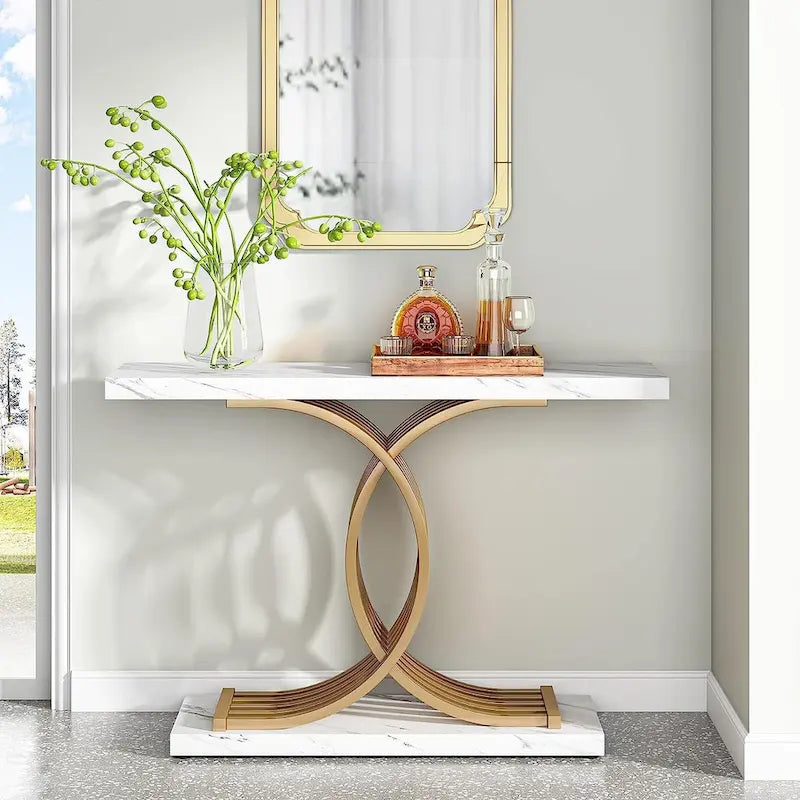 Consolle, Tavolo da ingresso con gambe geometriche, Tavolo da divano - 11,81P x 39,37L x 31,49A