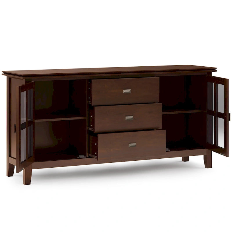 Madia/Credenza Contemporanea in Legno Massello da 60 Pollici, Marrone Rossiccio