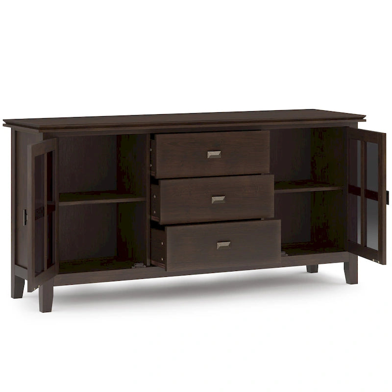Madia/Credenza Contemporanea in Legno Massello da 60 Pollici, Marrone Rossiccio