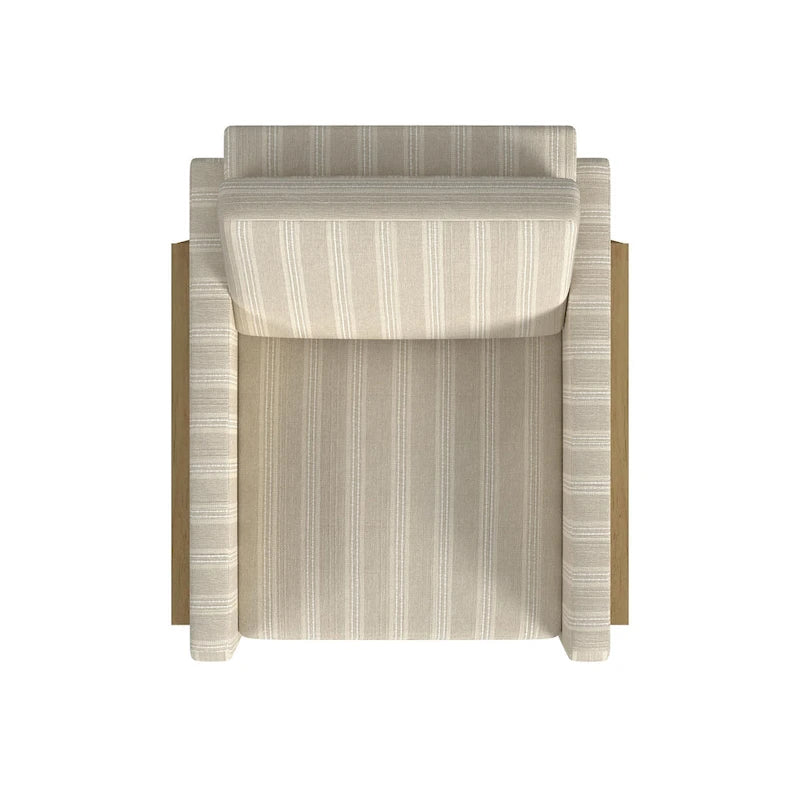 Sedia accento moderna con struttura in legno, tessuto bouclé crema e sedile a molle sinuose