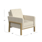 Sedia accento moderna con struttura in legno, tessuto bouclé crema e sedile a molle sinuose