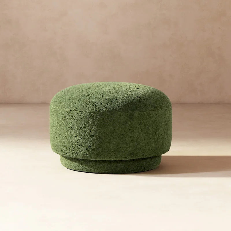 Poggiapiedi Pouf Tondo 38 cm a Forma di Fungo in Finto Sherpa, Tessuto Bouclé