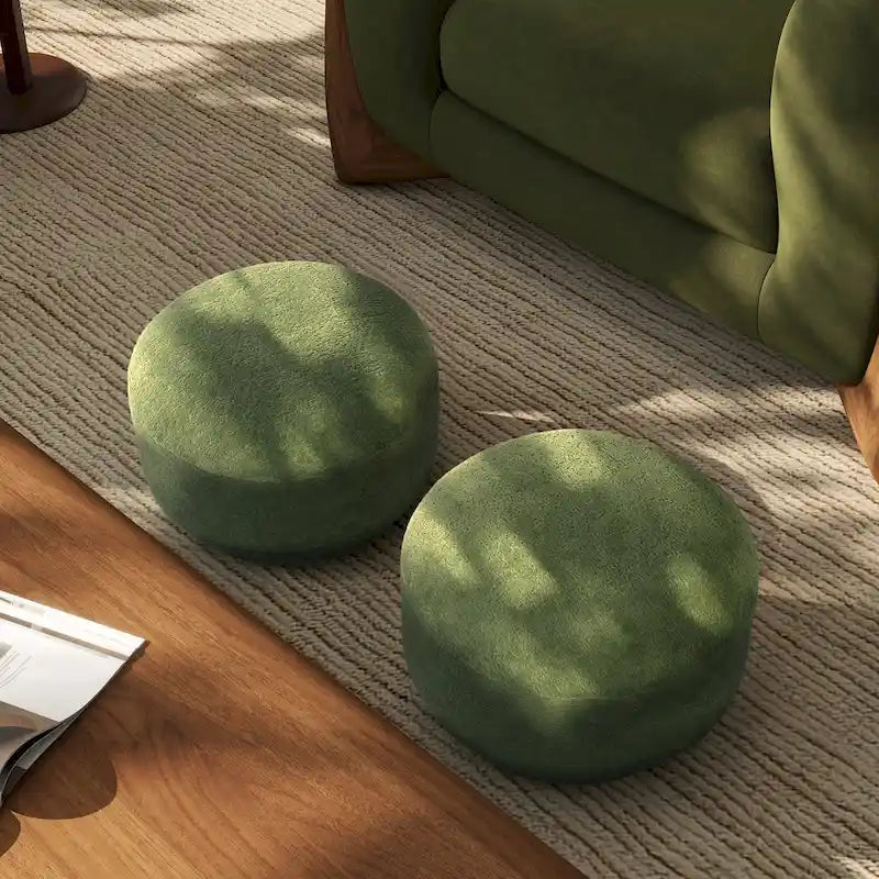 Poggiapiedi Pouf Tondo 38 cm a Forma di Fungo in Finto Sherpa, Tessuto Bouclé