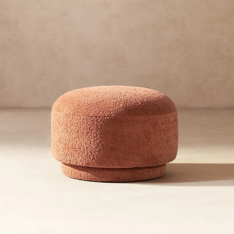 Poggiapiedi Pouf Tondo 38 cm a Forma di Fungo in Finto Sherpa, Tessuto Bouclé