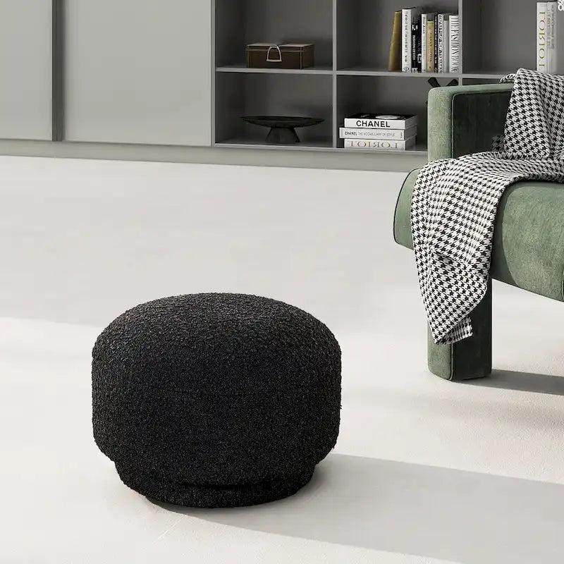 Poggiapiedi Pouf Tondo 38 cm a Forma di Fungo in Finto Sherpa, Tessuto Bouclé