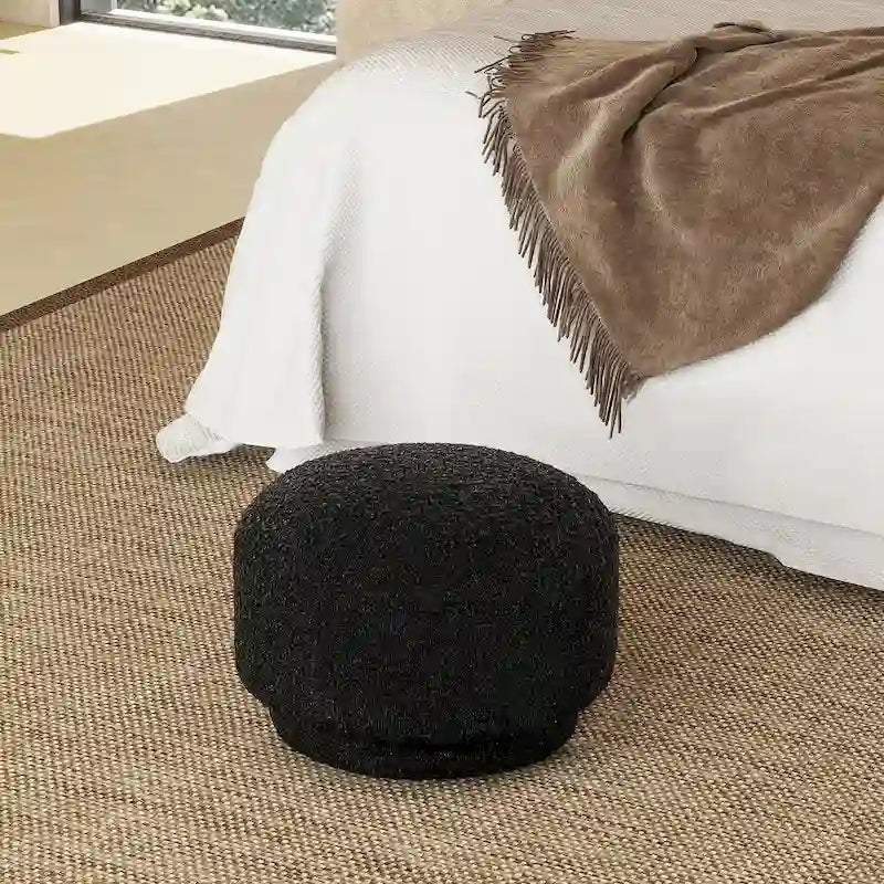 Poggiapiedi Pouf Tondo 38 cm a Forma di Fungo in Finto Sherpa, Tessuto Bouclé
