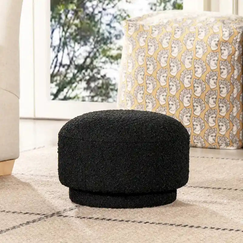 Poggiapiedi Pouf Tondo 38 cm a Forma di Fungo in Finto Sherpa, Tessuto Bouclé