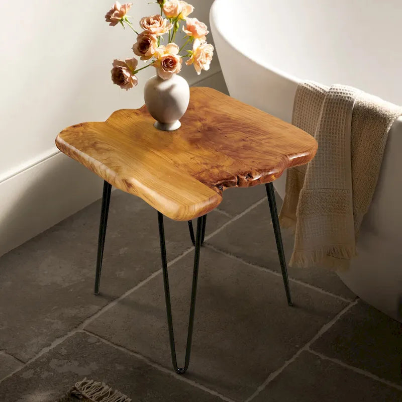 Tavolino da caffè in legno massello Live Edge con piano a lastra naturale