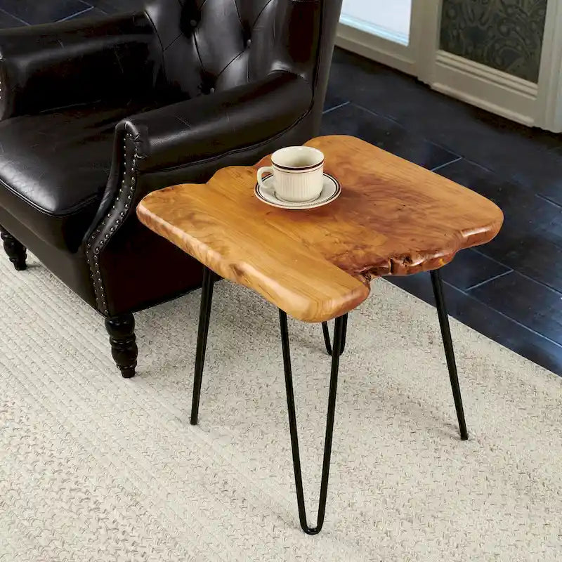 Tavolino da caffè in legno massello Live Edge con piano a lastra naturale