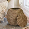 Tavolino Cesto Contenitore in Vimini Intrecciato a Mano a Forma di Barile, 43 cm (L) x 43 cm (P) x 48 cm (A)
