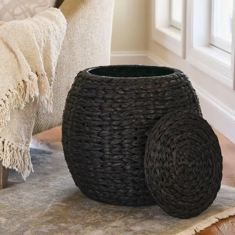 Tavolino Cesto Contenitore in Vimini Intrecciato a Mano a Forma di Barile, 43 cm (L) x 43 cm (P) x 48 cm (A)