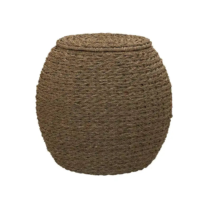 Tavolino Cesto Contenitore in Vimini Intrecciato a Mano a Forma di Barile, 43 cm (L) x 43 cm (P) x 48 cm (A)
