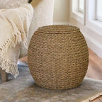 Tavolino Cesto Contenitore in Vimini Intrecciato a Mano a Forma di Barile, 43 cm (L) x 43 cm (P) x 48 cm (A)