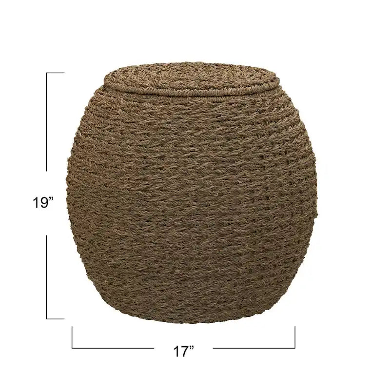 Tavolino Cesto Contenitore in Vimini Intrecciato a Mano a Forma di Barile, 43 cm (L) x 43 cm (P) x 48 cm (A)
