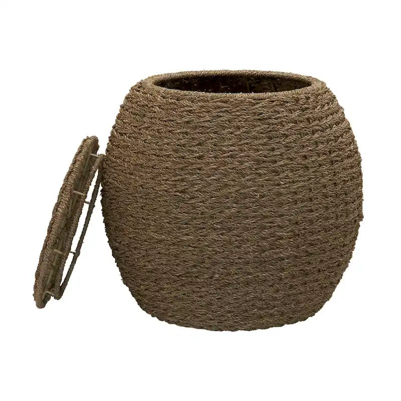Tavolino Cesto Contenitore in Vimini Intrecciato a Mano a Forma di Barile, 43 cm (L) x 43 cm (P) x 48 cm (A)