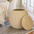 Tavolino Cesto Contenitore in Vimini Intrecciato a Mano a Forma di Barile, 43 cm (L) x 43 cm (P) x 48 cm (A)