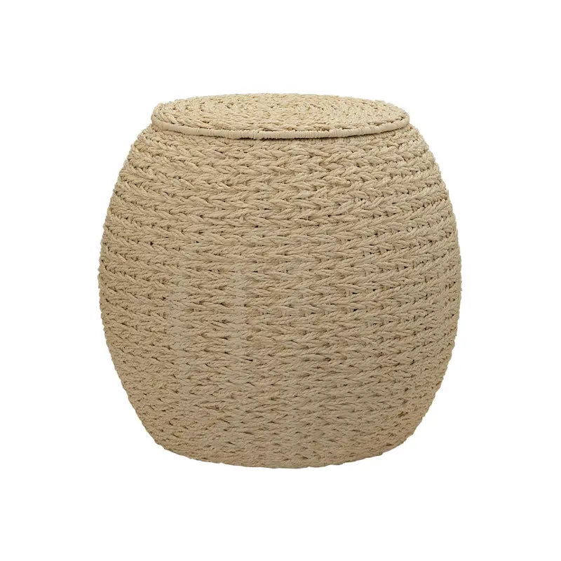 Tavolino Cesto Contenitore in Vimini Intrecciato a Mano a Forma di Barile, 43 cm (L) x 43 cm (P) x 48 cm (A)