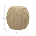 Tavolino Cesto Contenitore in Vimini Intrecciato a Mano a Forma di Barile, 43 cm (L) x 43 cm (P) x 48 cm (A)