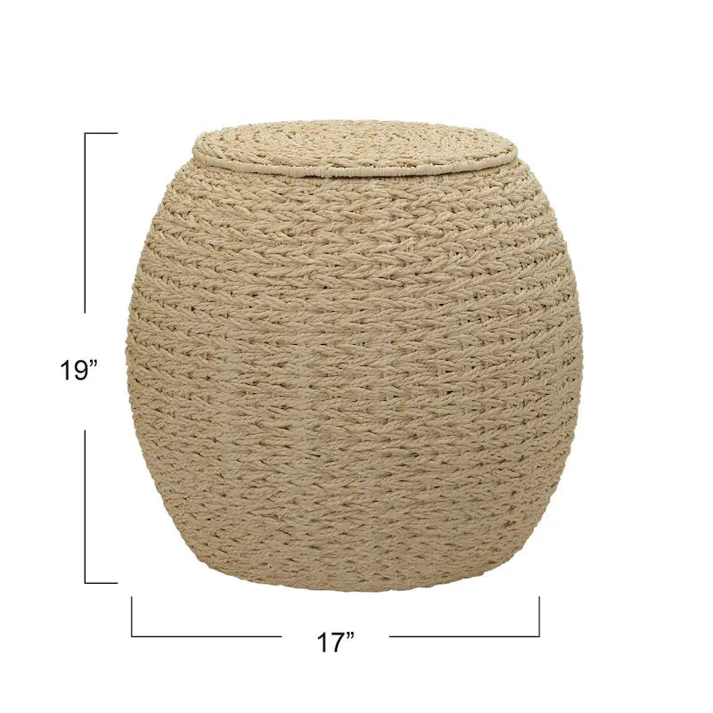 Tavolino Cesto Contenitore in Vimini Intrecciato a Mano a Forma di Barile, 43 cm (L) x 43 cm (P) x 48 cm (A)