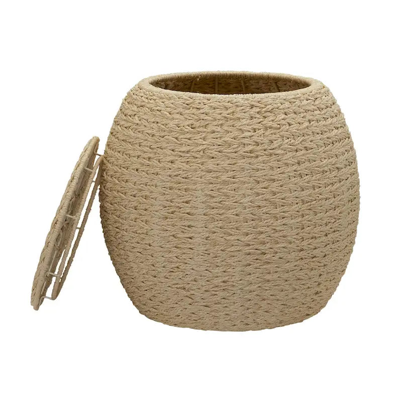 Tavolino Cesto Contenitore in Vimini Intrecciato a Mano a Forma di Barile, 43 cm (L) x 43 cm (P) x 48 cm (A)