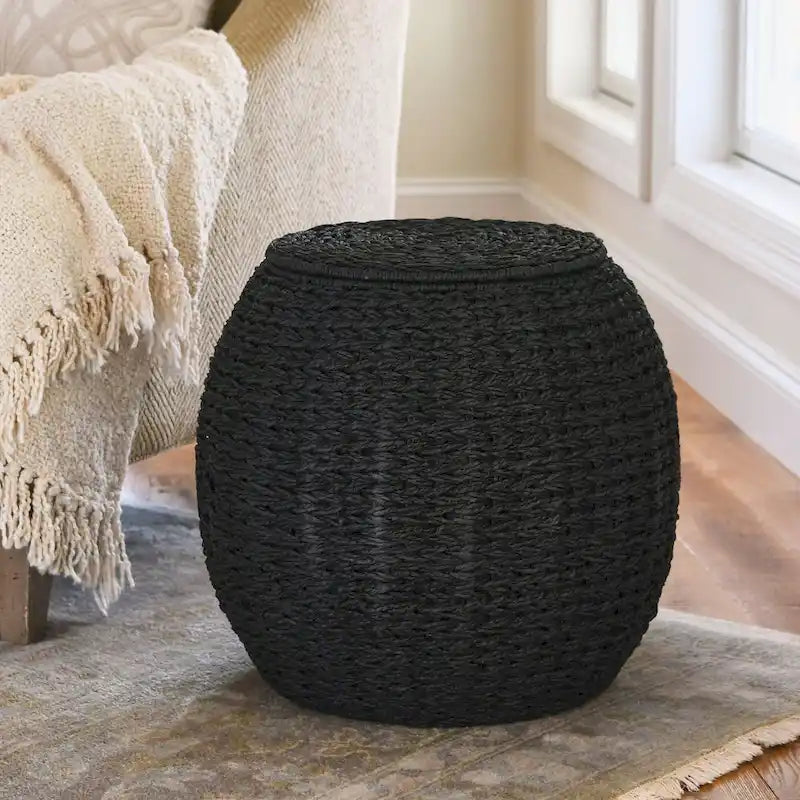 Tavolino Cesto Contenitore in Vimini Intrecciato a Mano a Forma di Barile, 43 cm (L) x 43 cm (P) x 48 cm (A)
