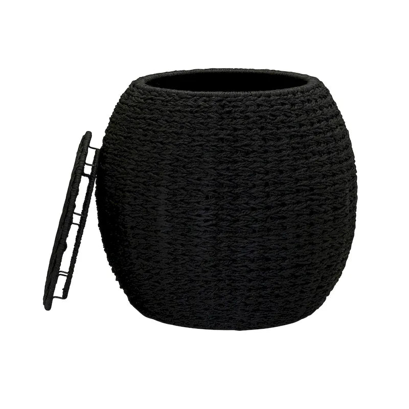 Tavolino Cesto Contenitore in Vimini Intrecciato a Mano a Forma di Barile, 43 cm (L) x 43 cm (P) x 48 cm (A)