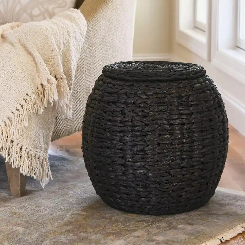 Tavolino Cesto Contenitore in Vimini Intrecciato a Mano a Forma di Barile, 43 cm (L) x 43 cm (P) x 48 cm (A)