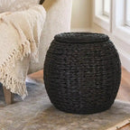 Tavolino Cesto Contenitore in Vimini Intrecciato a Mano a Forma di Barile, 43 cm (L) x 43 cm (P) x 48 cm (A)