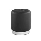Pouf girevole in similpelle con piano rotondo trapuntato e base in acciaio