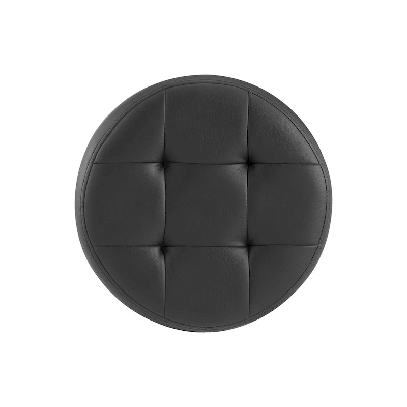 Pouf girevole in similpelle con piano rotondo trapuntato e base in acciaio