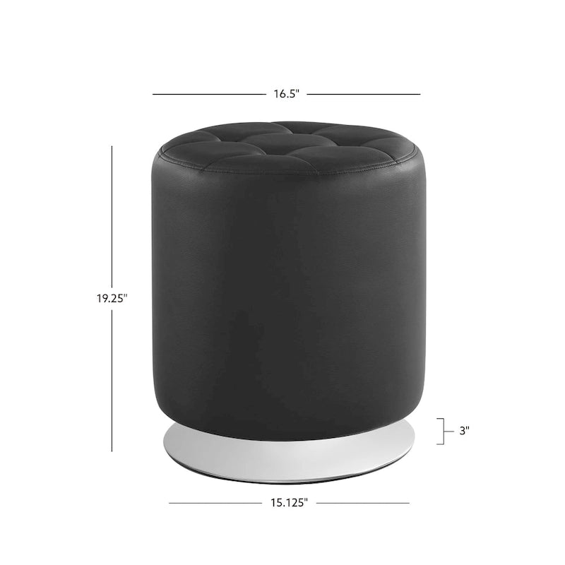 Pouf girevole in similpelle con piano rotondo trapuntato e base in acciaio
