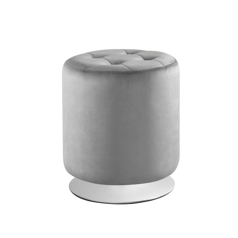 Pouf girevole in similpelle con piano rotondo trapuntato e base in acciaio