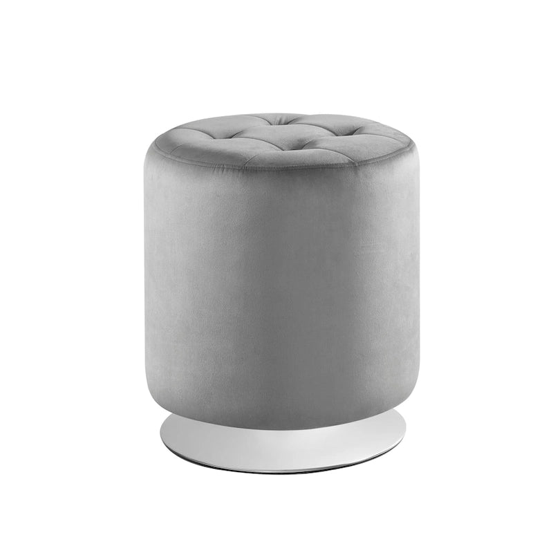 Pouf girevole in similpelle con piano rotondo trapuntato e base in acciaio