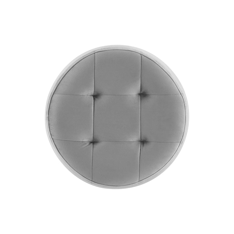 Pouf girevole in similpelle con piano rotondo trapuntato e base in acciaio