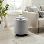 Pouf girevole in similpelle con piano rotondo trapuntato e base in acciaio