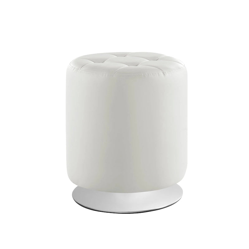 Pouf girevole in similpelle con piano rotondo trapuntato e base in acciaio