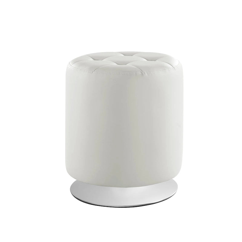 Pouf girevole in similpelle con piano rotondo trapuntato e base in acciaio