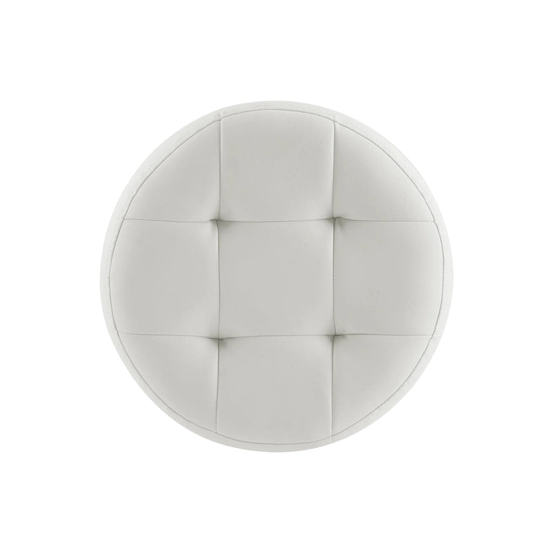 Pouf girevole in similpelle con piano rotondo trapuntato e base in acciaio