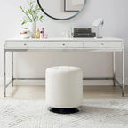 Pouf girevole in similpelle con piano rotondo trapuntato e base in acciaio