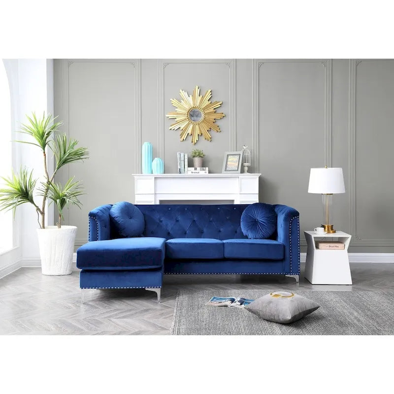 Divano in velluto trapuntato con chaise longue per salotto moderno