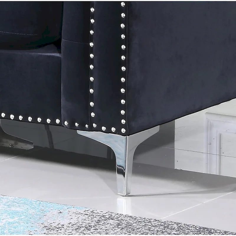 Divano in velluto trapuntato con chaise longue per salotto moderno