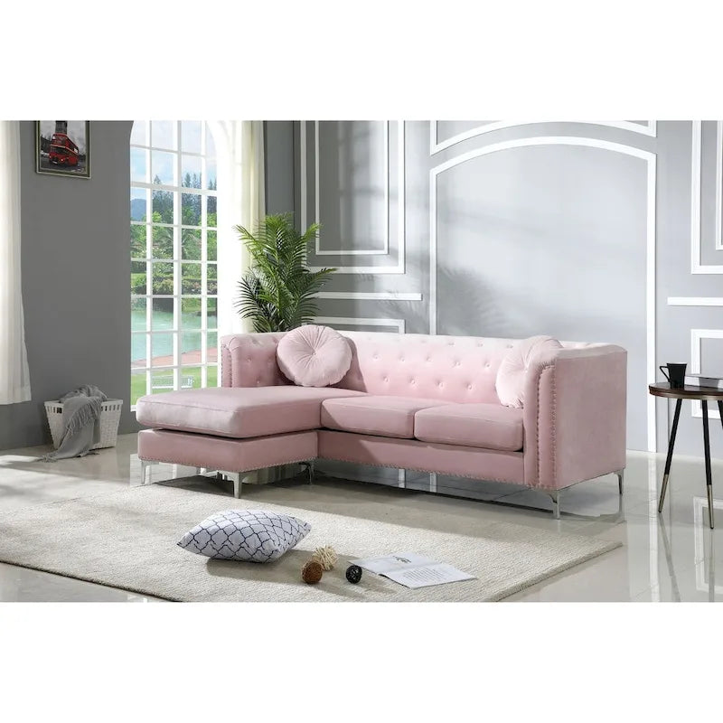 Divano in velluto trapuntato con chaise longue per salotto moderno