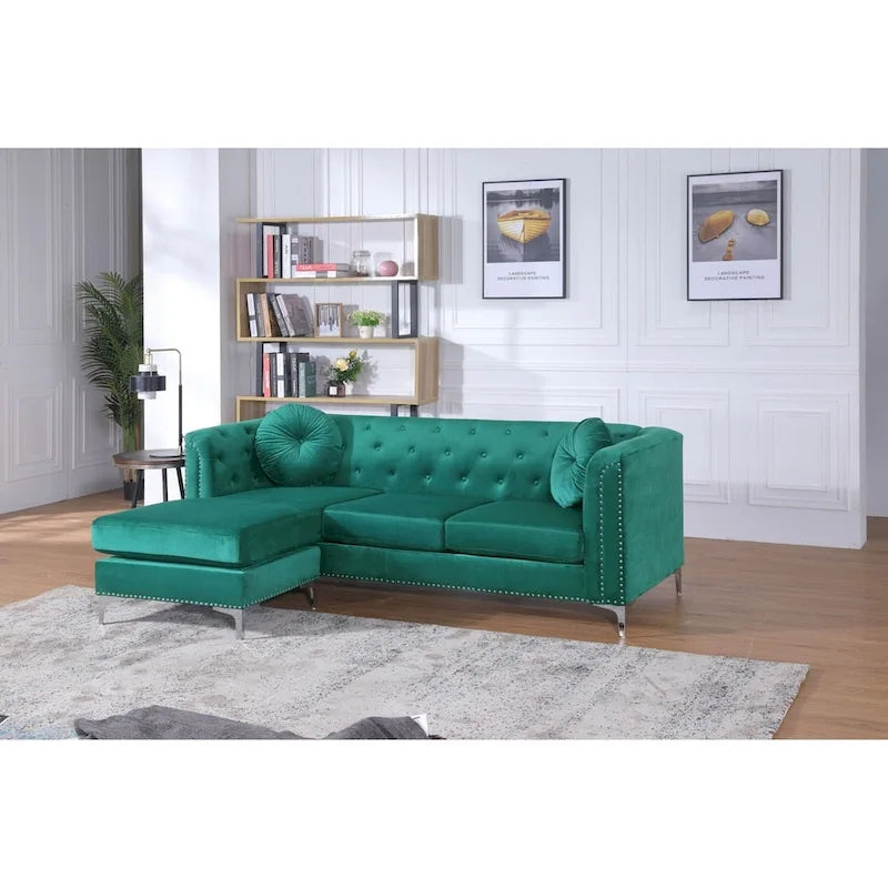 Divano in velluto trapuntato con chaise longue per salotto moderno