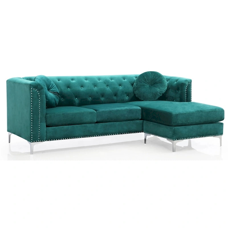 Divano in velluto trapuntato con chaise longue per salotto moderno