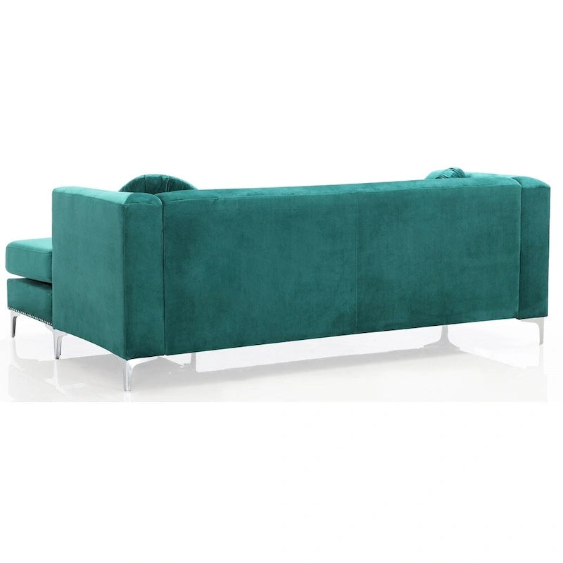 Divano in velluto trapuntato con chaise longue per salotto moderno